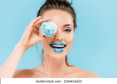 Happy Naked Beautiful Woman Blue Lips Stock Photo Shutterstock