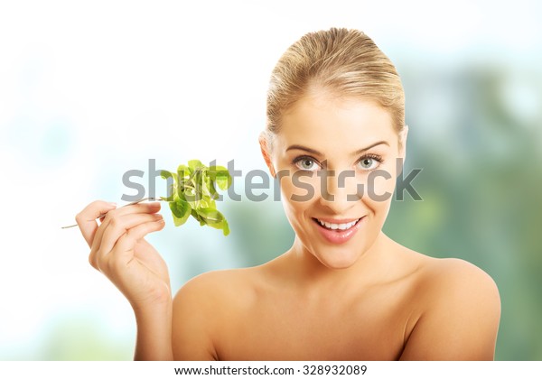 Happy Smiling Nude Woman Holding Fork Stock Photo Shutterstock