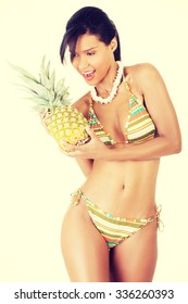 Happy Summer Woman Bikini Pineapple Stock Photo Edit Now 197332232