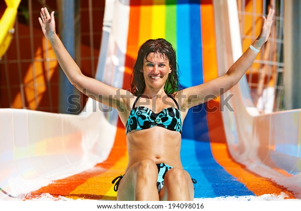 Happy Woman Bikini Sliding Water Park Stock Photo 194098016 Shutterstock