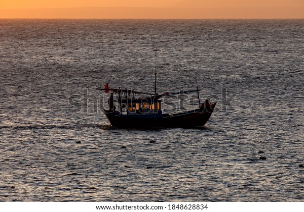 Harbor Mui Ne Vietnam Fisherboats Sunset Stock Photo