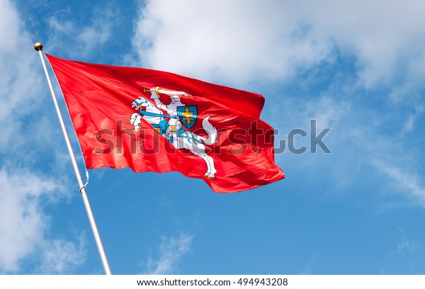 Historical Lithuanian Flag Waving Wind Against Stock Photo