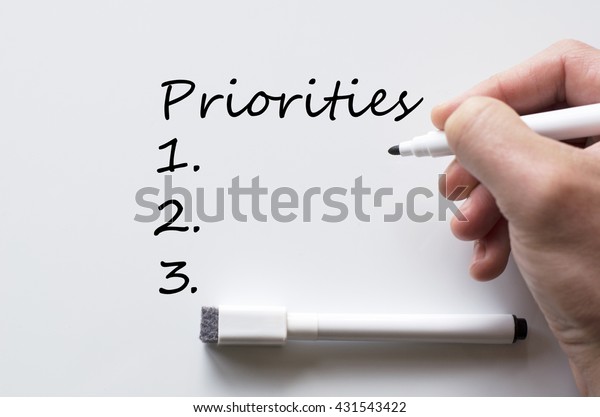 Human Hand Writing Priorities On Whiteboard Stock Photo 431543422