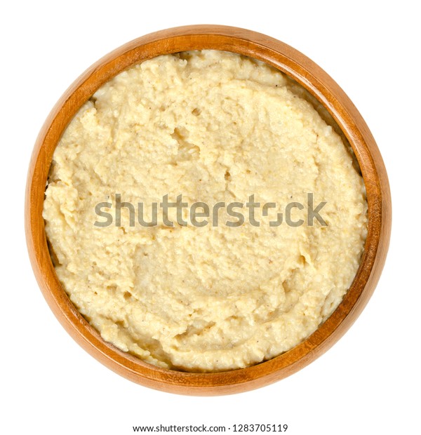 Hummus Wooden Bowl Levantine Dip Spread Stock Photo