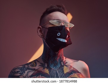 Assertive Tattoo Artist Posing Neon Studio Stock Photo Edit Now