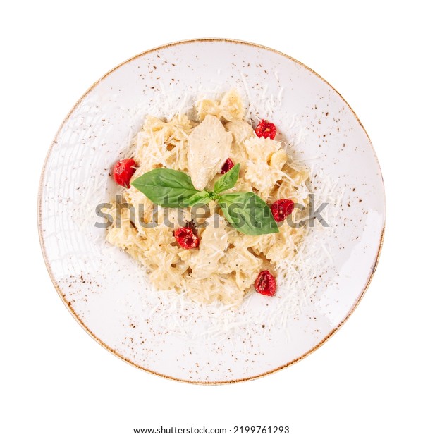 Isolated Portion Farfalle Chicken Alfredo Pasta Stock Photo 2199761293