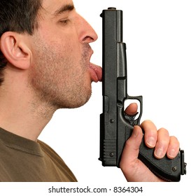 Isolated Shot Man Licking Gun Stock Photo 8364304 Shutterstock