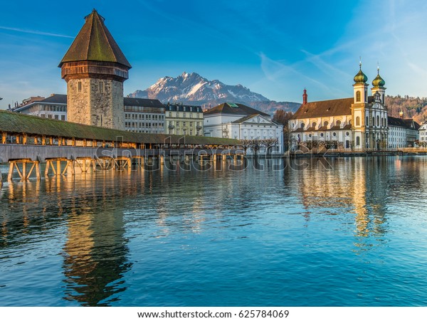 Kapellbrucke Chapel Bridge Covered Wooden Footbridge Stock Photo