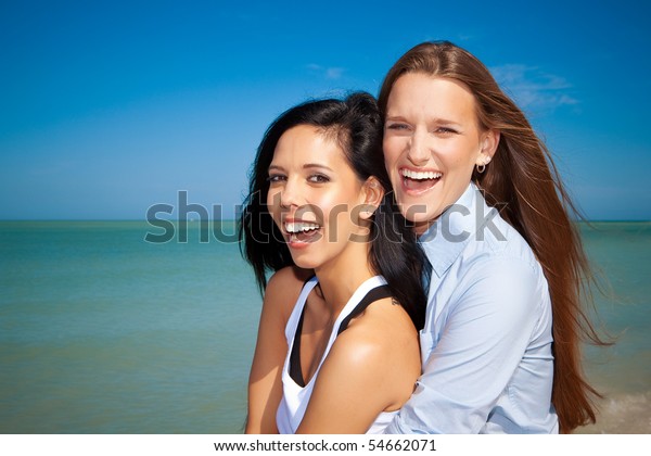 Lesbian Couple Beach Laughing Stock Photo Edit Now