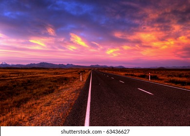 Lonely Country Road Landscape Vibrant Colors Stock Photo 63436627