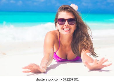 Long Haired Woman Bikini Lying On Stock Photo Shutterstock