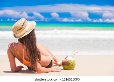 Long Haired Woman Bikini Straw Hat Stock Photo Shutterstock