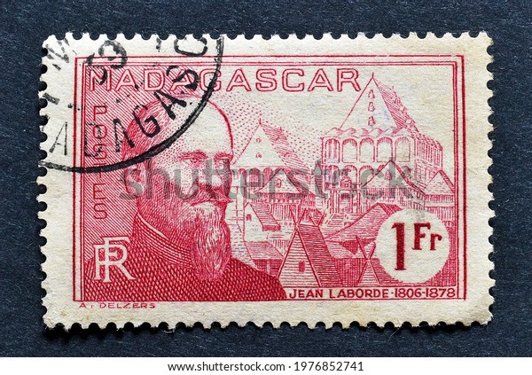 Madagascar Circa Cancelled Postage Stamp Stock Photo