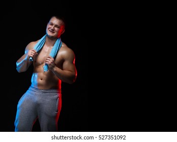 Male Bodybuilder Athlete Naked Torso Towel Stock Photo