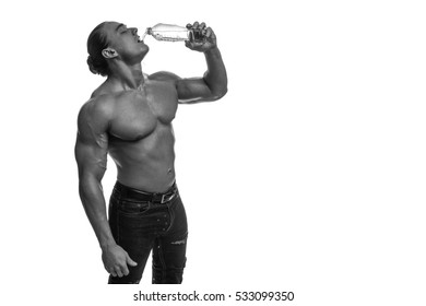 Male Bodybuilder Athlete Naked Torso Bottle Stock Photo 533099329