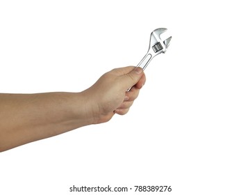 Man Hand Holding Wrench Isolated On Stock Photo Edit Now