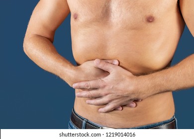 Naked Man Suffering Severe Stomachache Horizontal Stock Photo Edit Now