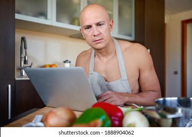 Man Naked Torso Apron Sits Table Stock Photo Shutterstock