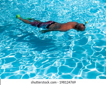 Underwater Woman Portrait White Bikini Swimming Stock Photo