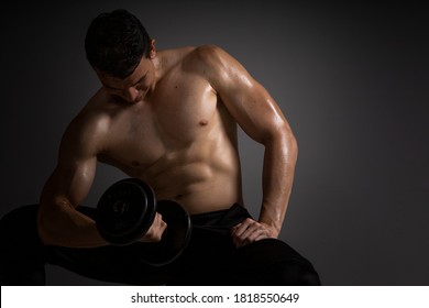 Man Naked Torso Doing Biceps Exercises Foto Stok Shutterstock