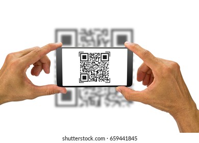 Hands Holding Smartphone Scanning Qr Code Stock Photo 734739817