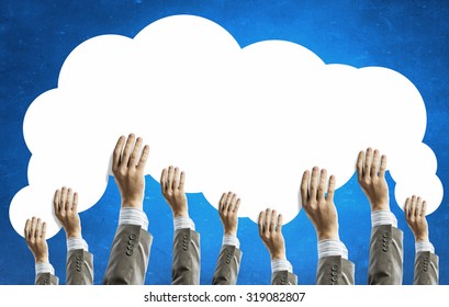 Many Hands Business People Holding Cloud Stock Photo 319082807