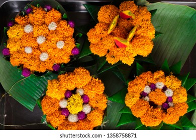 Marigold Flowers Banana Leaf Stock Photo 1358758871 Shutterstock