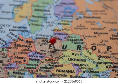 Mark Warsawcapital Poland On World Map Stock Photo