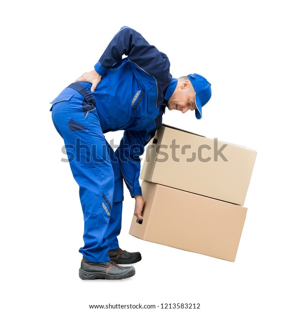 Mature Delivery Man Suffering Back Pain Stock Photo