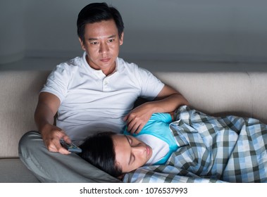 Mature Man Watching Tv Late Night Stock Photo Shutterstock