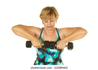 Mature Woman Lifting Weights On White Stock Photo 225089602 Shutterstock