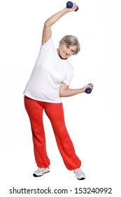 Mature Woman Lifts Weights On White Stock Photo Shutterstock