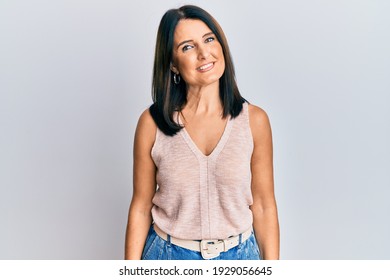 Middle Age Brunette Woman Wearing Casual Stock Photo 1929056645