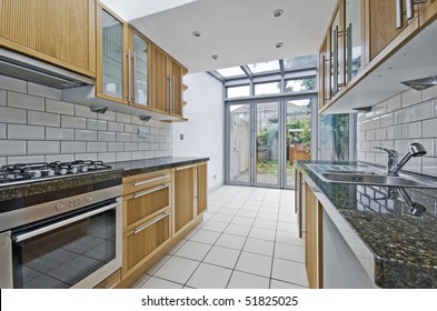 Modern Luxury Kitchen Unit Bright Atrium Stock Photo 51825025