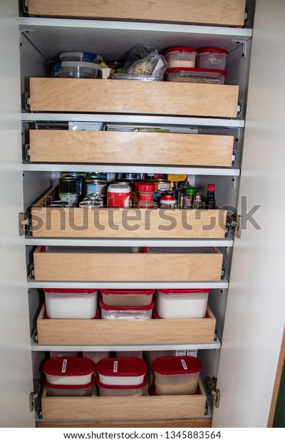 Modern Pantry Rollout Shelves Easy Access Stock Photo Edit Now 1345883564