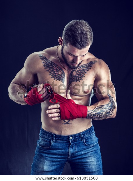 Muscular Handsome Topless Boxer Man Preparing Stock Photo Edit Now