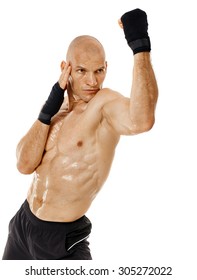 Muscular Kickbox Muay Thai Fighter Punching Stock Photo Edit Now