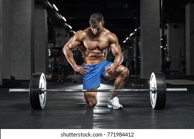 Muscular Man Working Out Gym Bodybuilder Stock Photo 771984412