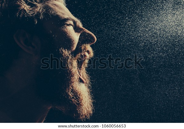 Naked Bearded Man Angrily Screams Into Stock Photo 1060056653