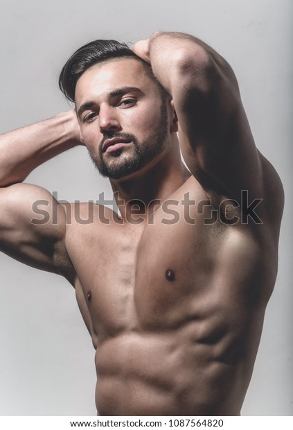 Naked Bearded Man Looks Camera Portrait Stock Photo