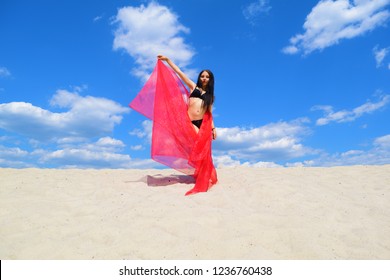 Naked Brunette Girl Black Swimsuit Red Stock Photo