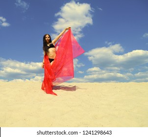 Naked Brunette Girl Black Swimsuit Red Stock Photo