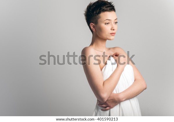 Naked Girl Wrapped Sheet Stock Photo Edit Now 401590213