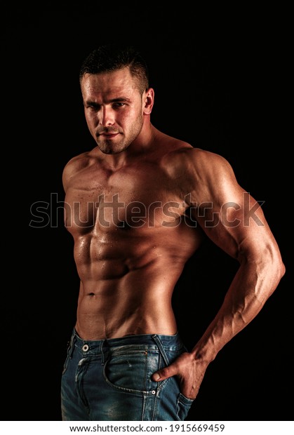 Naked Guy In Denim Jeans Nude Male Torso Sexy Muscular Man Topless