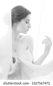 Naked Sensual Woman Veil On White Stock Photo 1327567472 Shutterstock