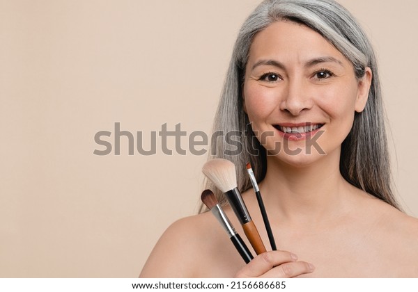 Naked Shirtless Mature Middleaged Woman Doing Stock Photo