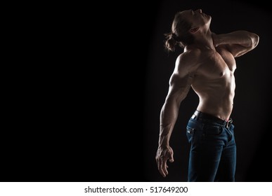 Naked Torso Male Bodybuilder Athlete Studio Stock Photo