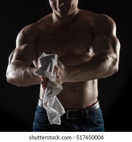 Naked Torso Male Bodybuilder Athlete Towel Stock Photo