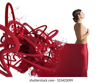 Naked Woman Covered Red Veil Stock Photo Edit Now