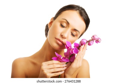 Naked Woman Purple Orchid Closed Eyes库存照片234307015 Shutterstock